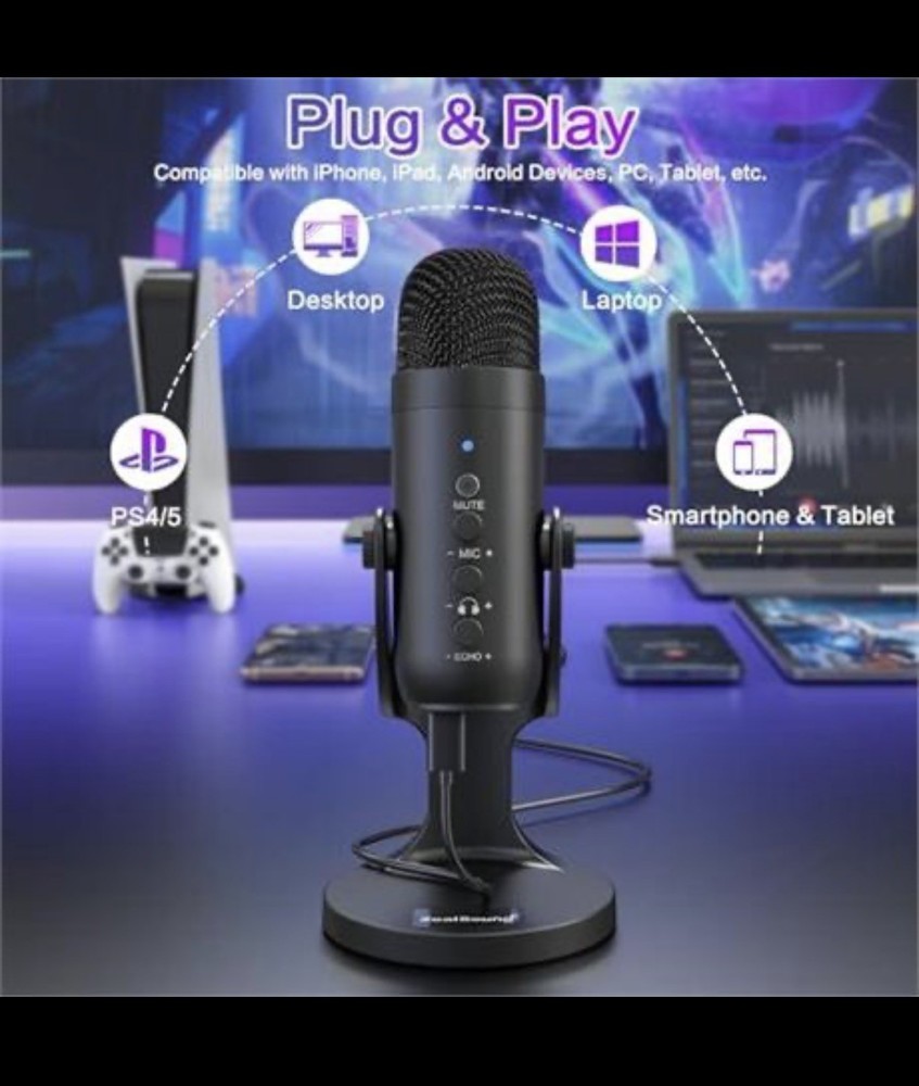 ZealSound USB Microphone,Condenser Computer PC Mic,Plug&Play Gaming Microphones