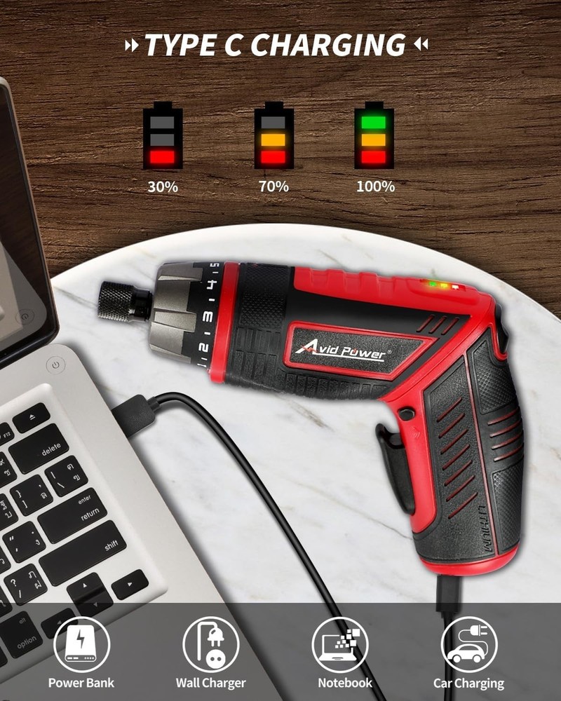 Compact Cordless Screwdriver with 50in-lbs Torque & LED Light for Precision