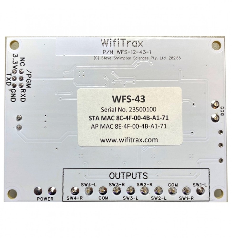WifiTrax WFS-43 Quad Wi-Fi/DCC Stall-Motor Switch Machine Controller