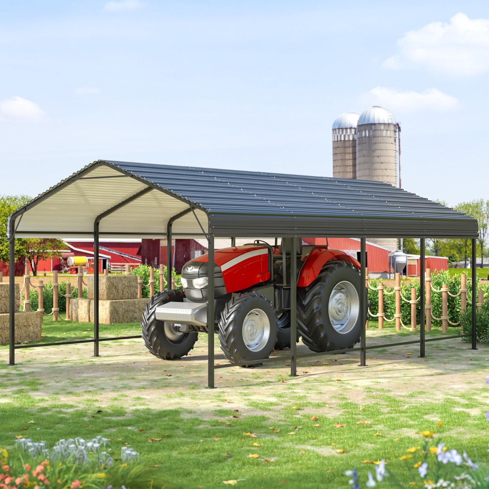 12x20 FT Metal Carport Heavy Duty Galvanized Shelter