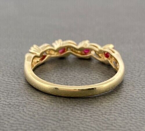 Round Simulated Pink Ruby Pretty Half Eternity Band Ring 14K Yellow Gold Plated