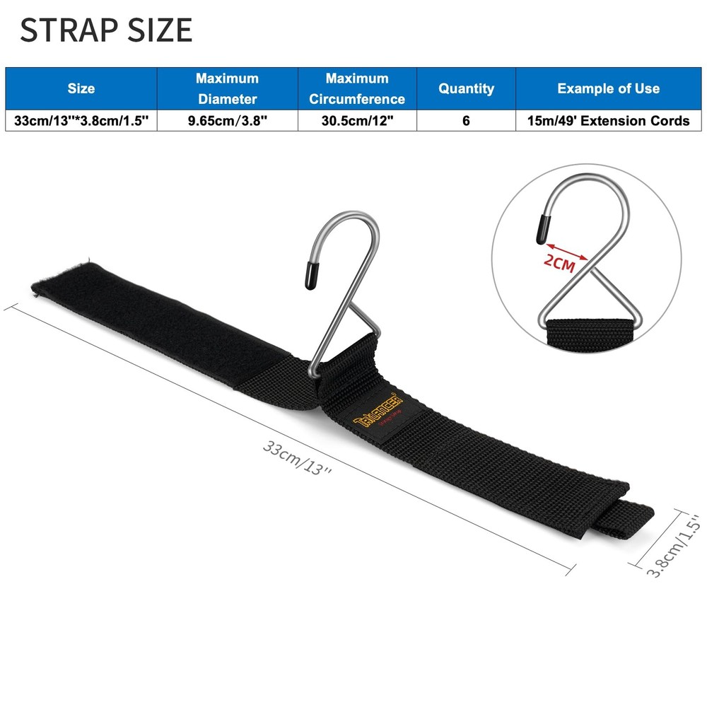 Trilancer 6Pack HookandLoop Extension Cord Straps Cable Management