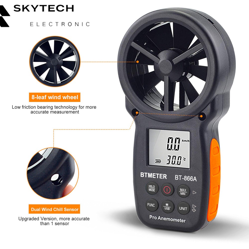 Handheld Digital LCD Anemometer Temperature Gauge Air Wind Speed Vane Meter 866A