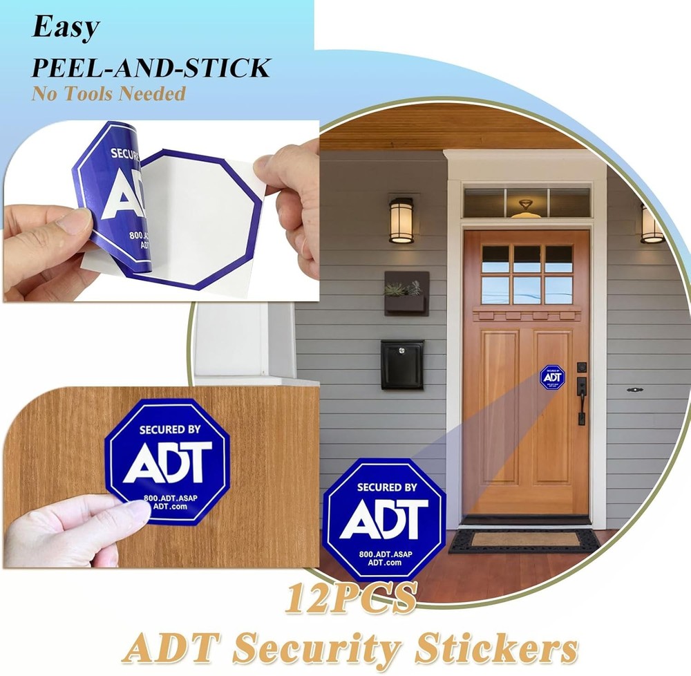 12 Pack ADT Security Stickers, Double-Sided ADT Security Decals,HD Printed Secur