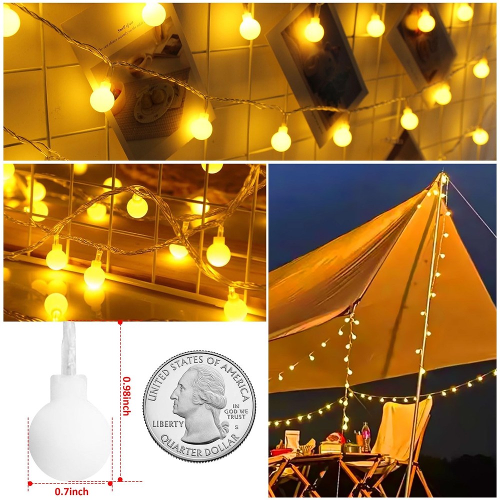 Battery Operated LED Globe String Lights, 2-Pack Total 52FT 120LEDs - Each 26...