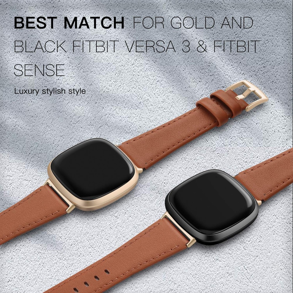Leather Bands for Fitbit Versa 3, Versa 4, Sense Genuine Replacement Straps