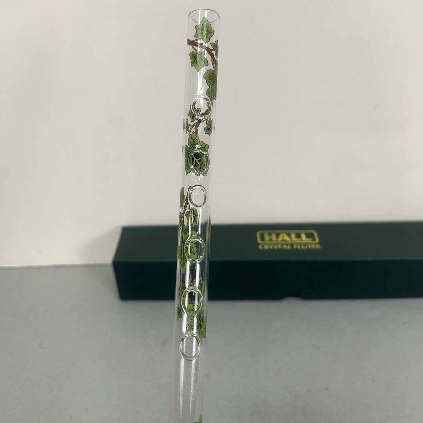 Hall Crystal Flute Piccolo in C Green Ivy With Box Glass Wind Instrument 12.5”
