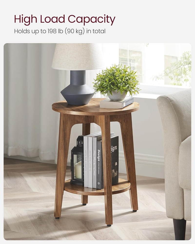 2-Tier Small Round End Table Nightstand Curved Transitions
