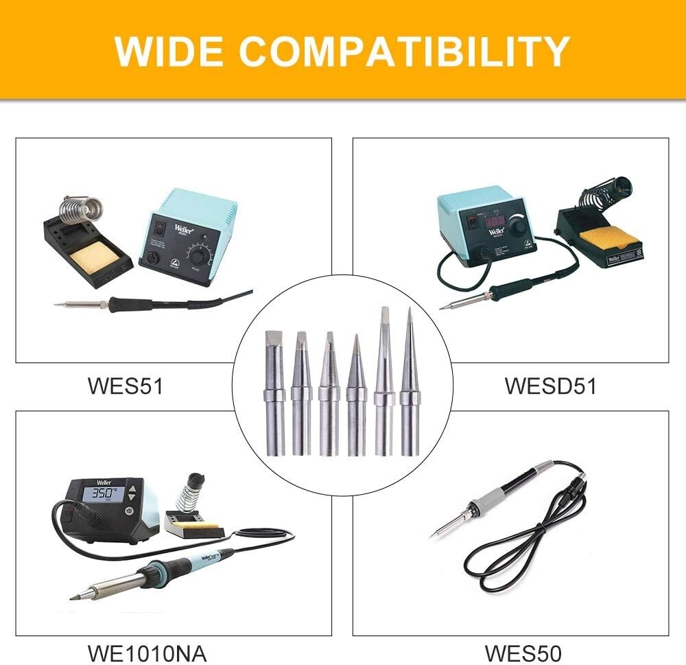 6-Piece Soldering Tips Set for Weller ET Series - Precision Copper Replacement
