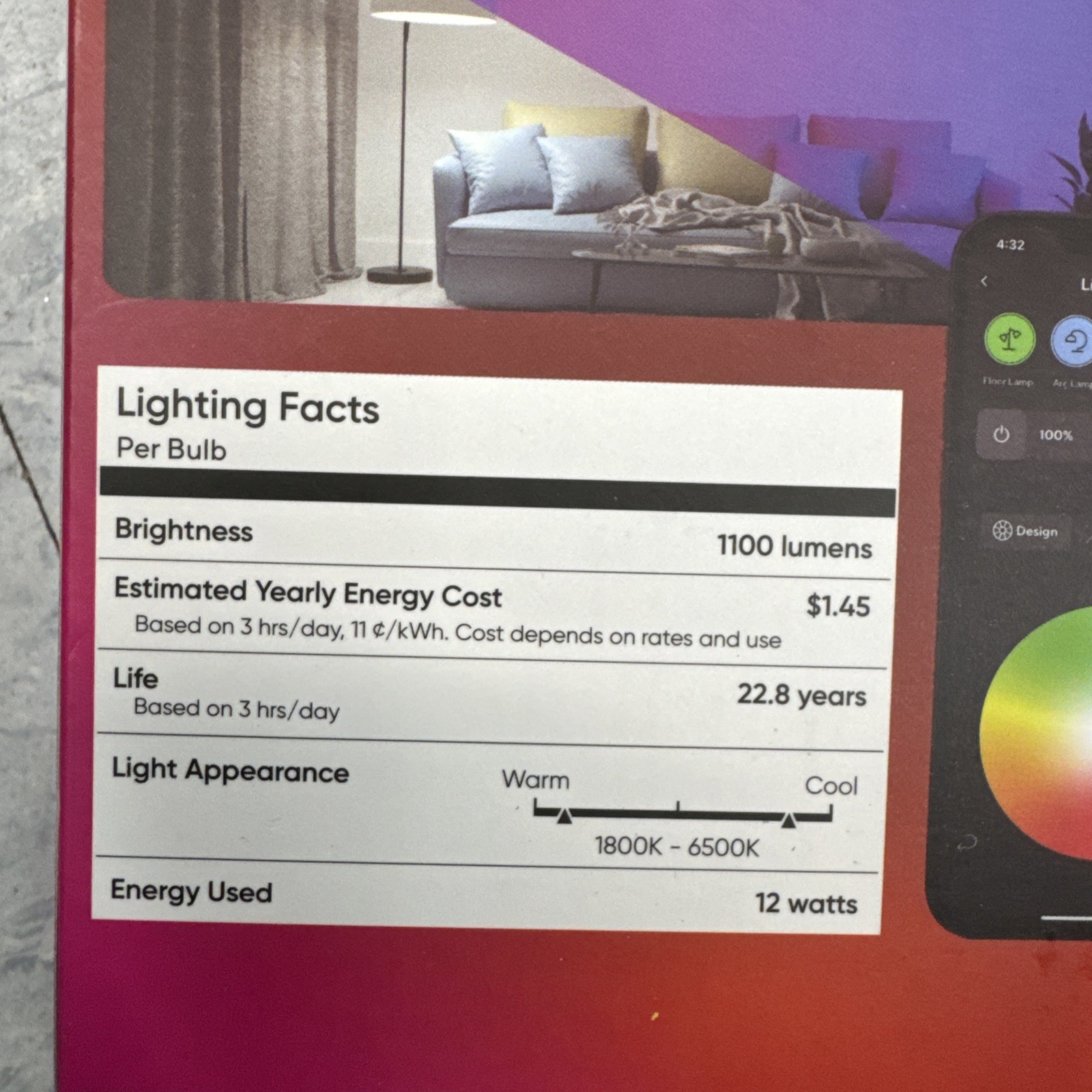 Wyze Labs WLPA19CV2-2PK Smart Wyze Bulb A19, 2-Pack, Color, WiFi, Home Assistant