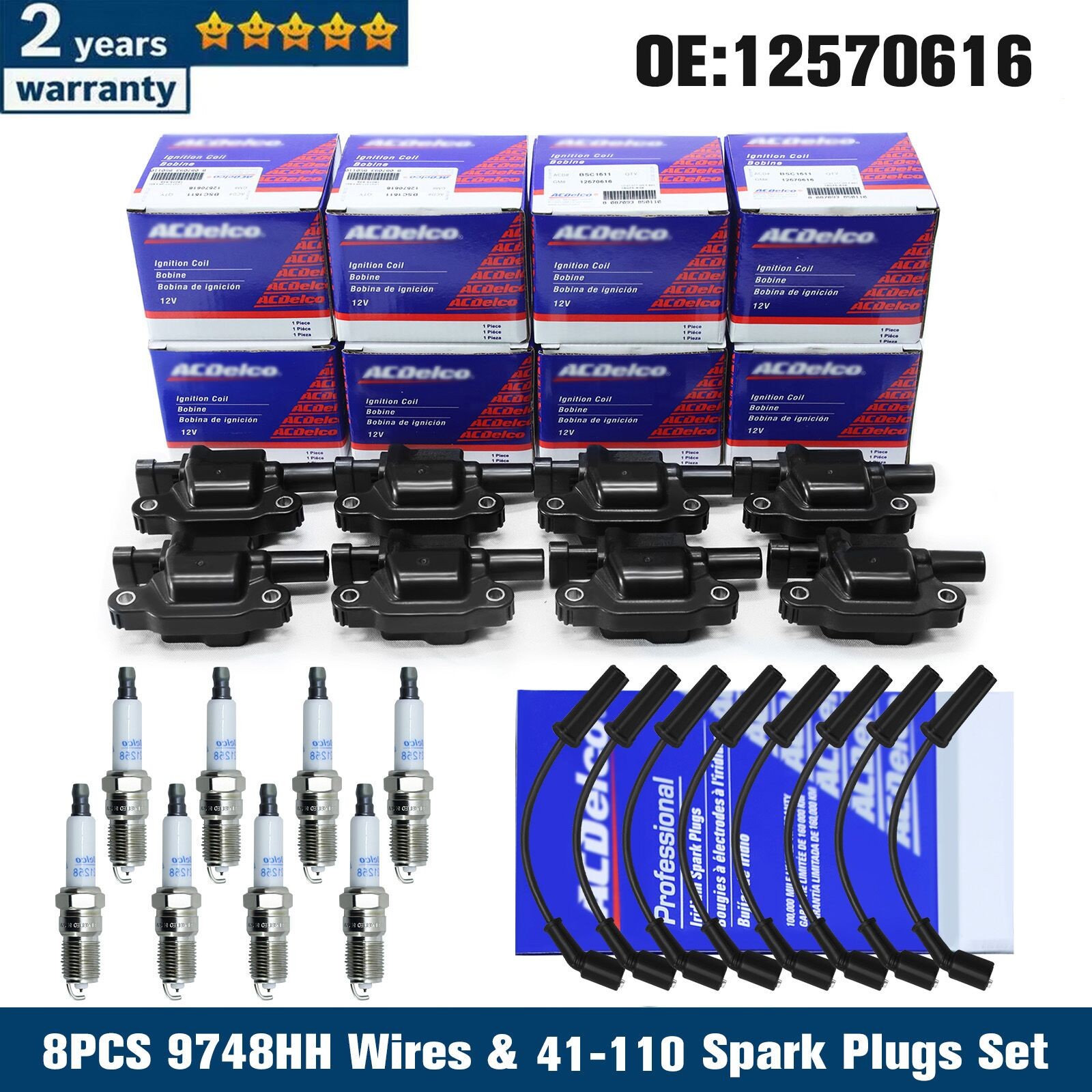 8 Set Genuine OEM UF413 Ignition Coil & 41-110 Spark Plug + 9748UU Wire Fit GMC~