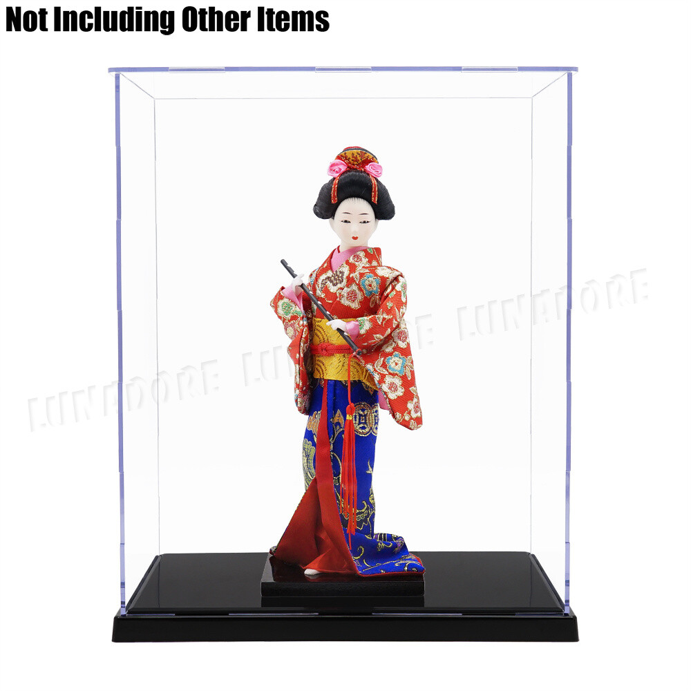 US 11.8"H Large Acrylic Display Case Self-Install Box Plastic Base Dustproof UV
