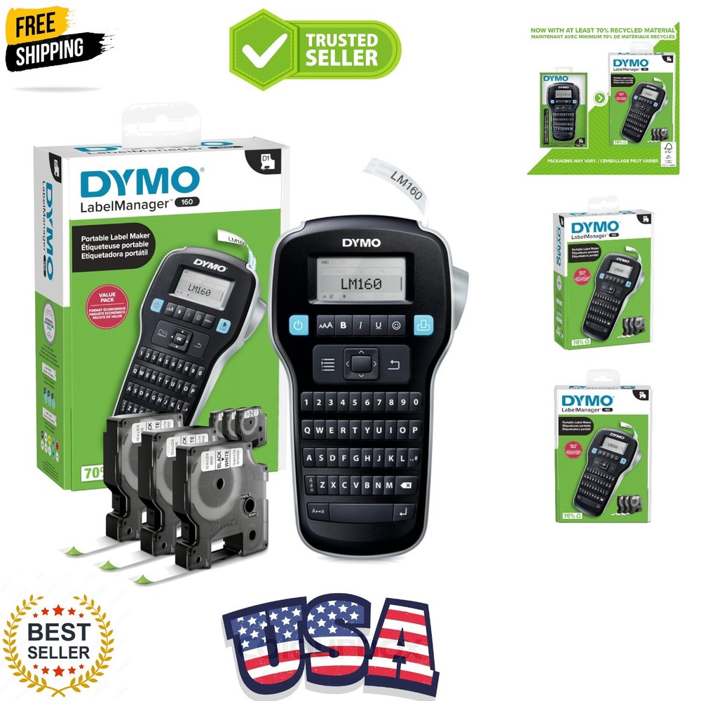 LabelManager 160 Portable Label Maker Bundle, Easy-to-Use, One-Touch Smart Ke...