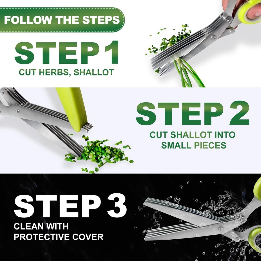 2 Pack Green Herb Scissors, Shallot Multipurpose 5 Blade Green-b