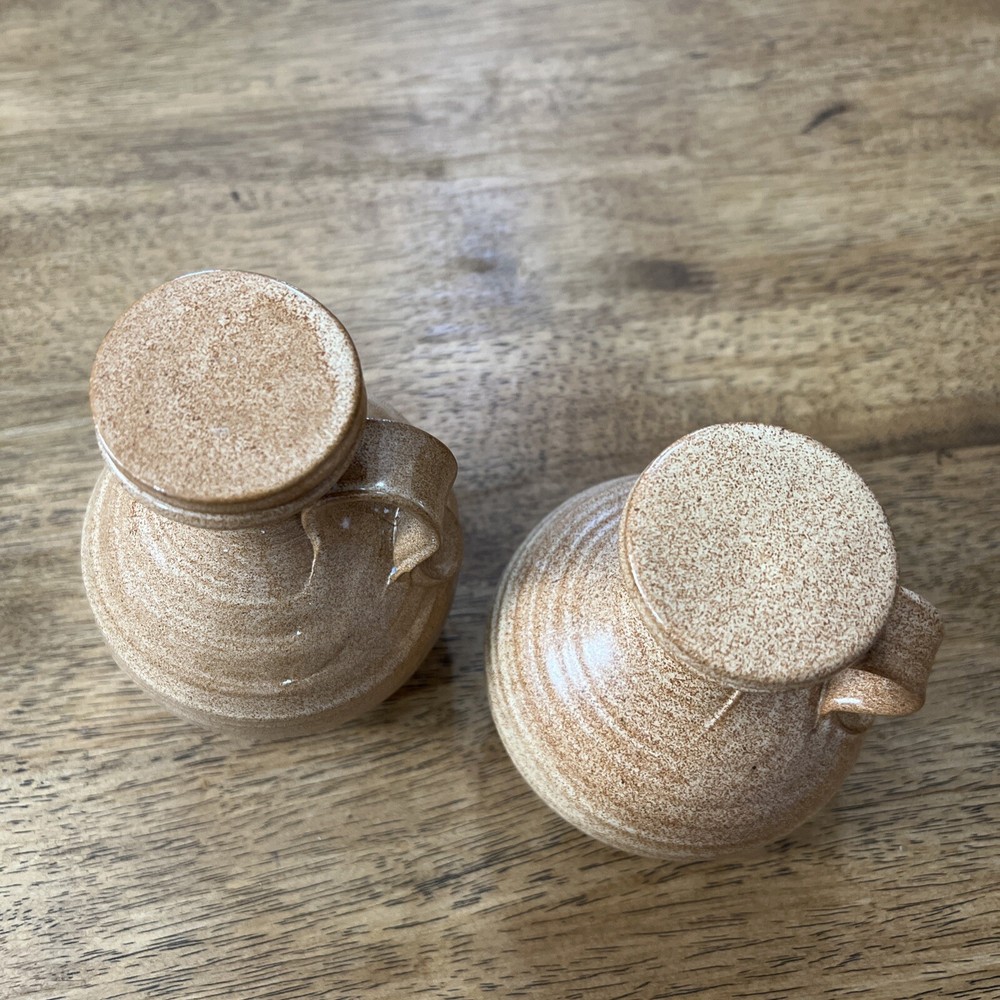 Art Pottery Mini Pitchers Glaze With Lids Rustic Decorations 2 Pcs.