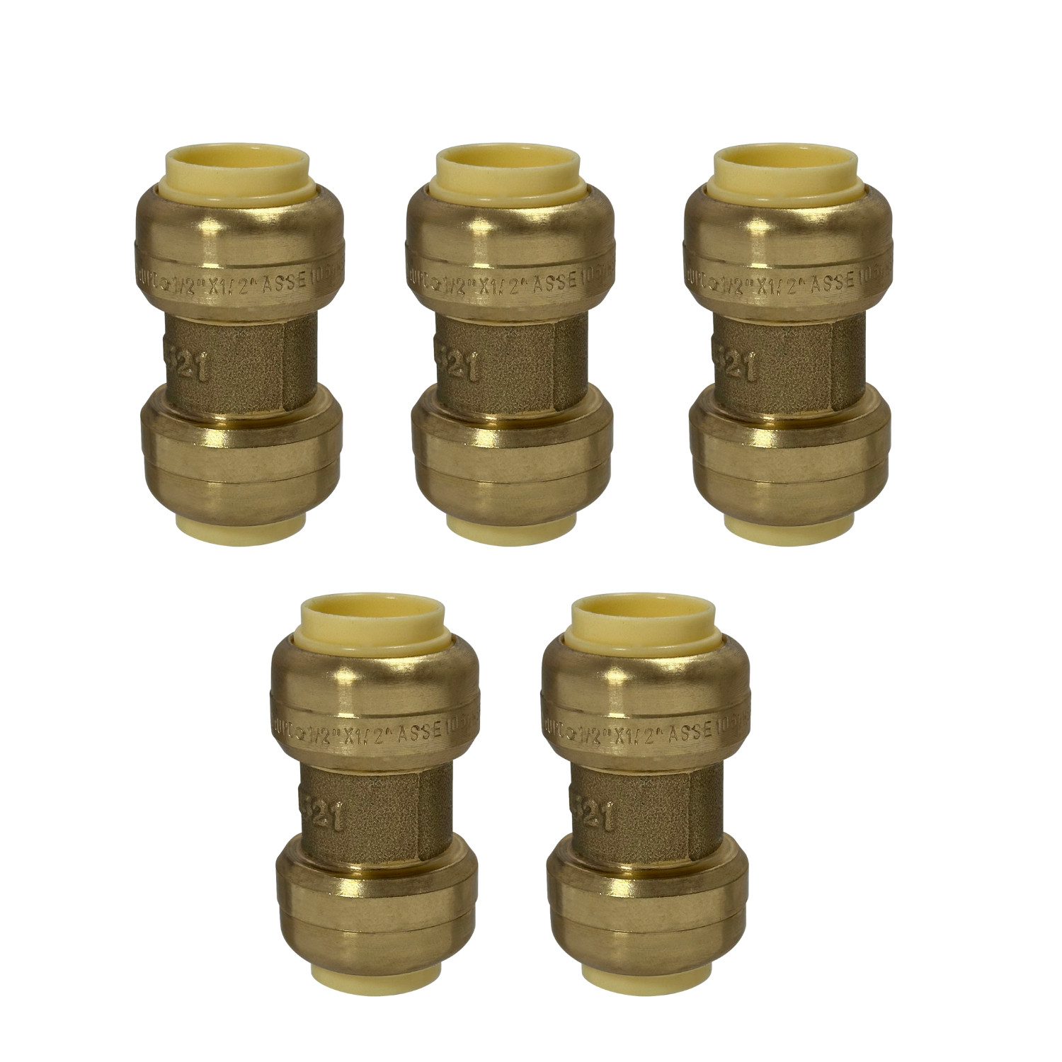 5 Pack XFITTING 1/2" Push Fit Couplings Fittings, Lead Free Brass, Full Port