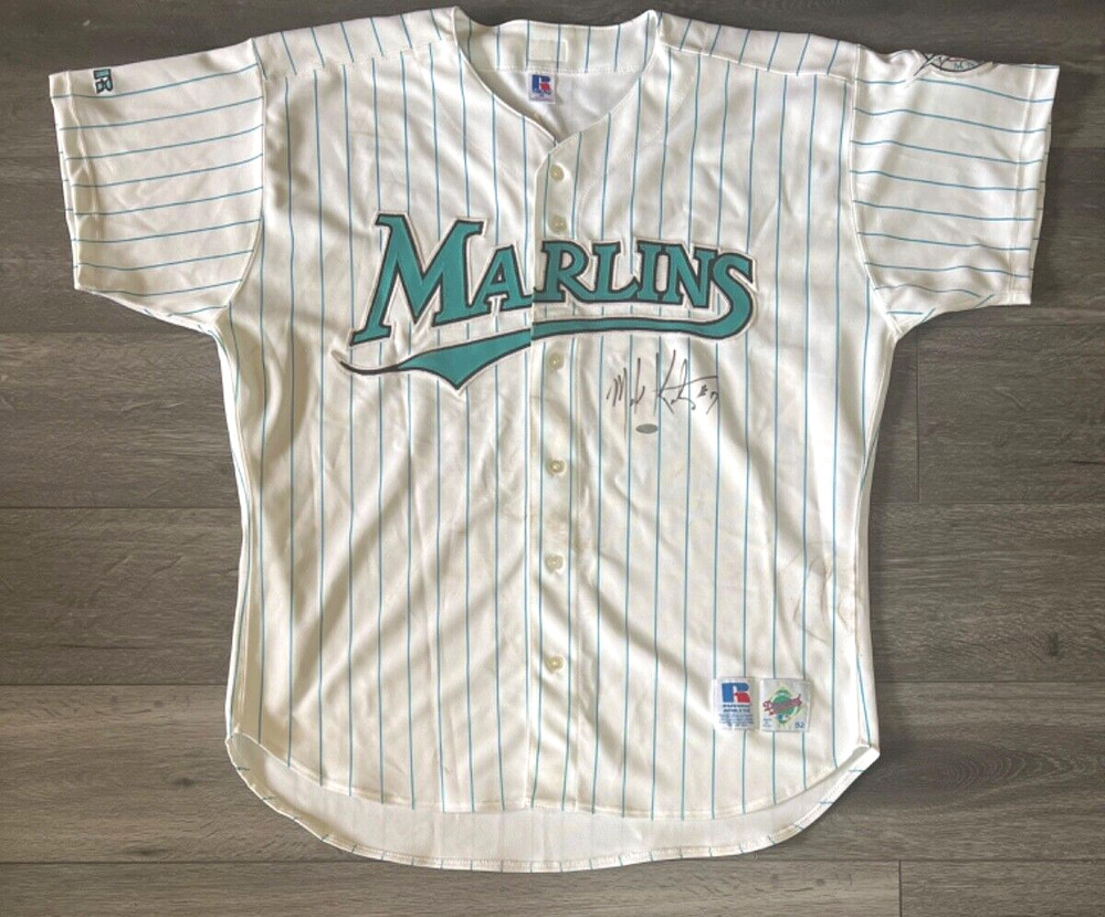 Mark Kotsay Signed Baseball Jersey Florida Marlins Size 52 hw1