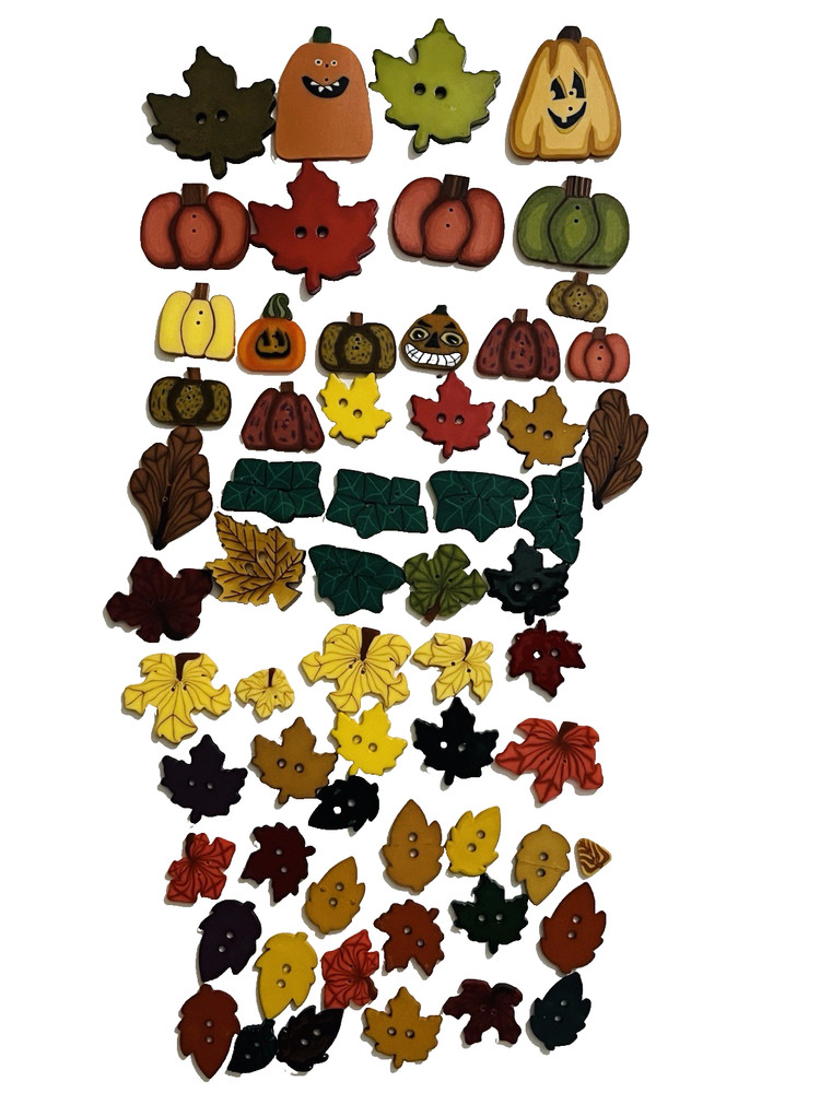 RESIN/PLASTIC 61 PIECE *FALL, HALLOWEEN* FLAT BUTTON EMBELLISHMENTS X-STITCH #22