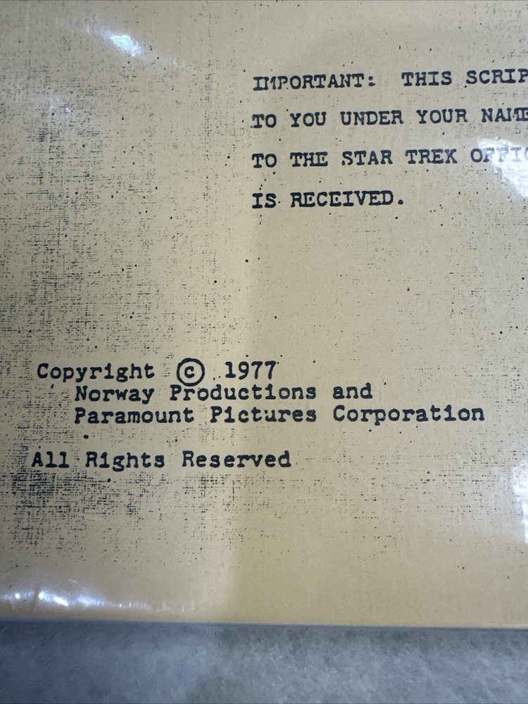 Star Trek “Kitumba” Script 1978 Writer’s Work Draft In Protective Sleeve