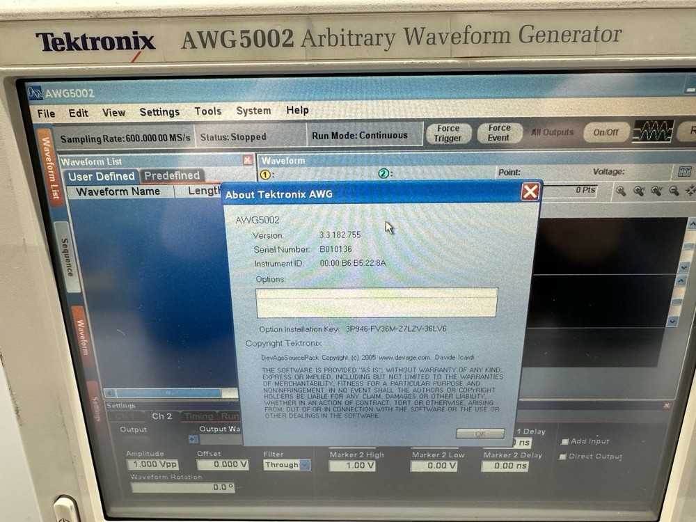 Tektronix AWG5002 Arbitrary Waveform Generator 600MS/s w/SSD