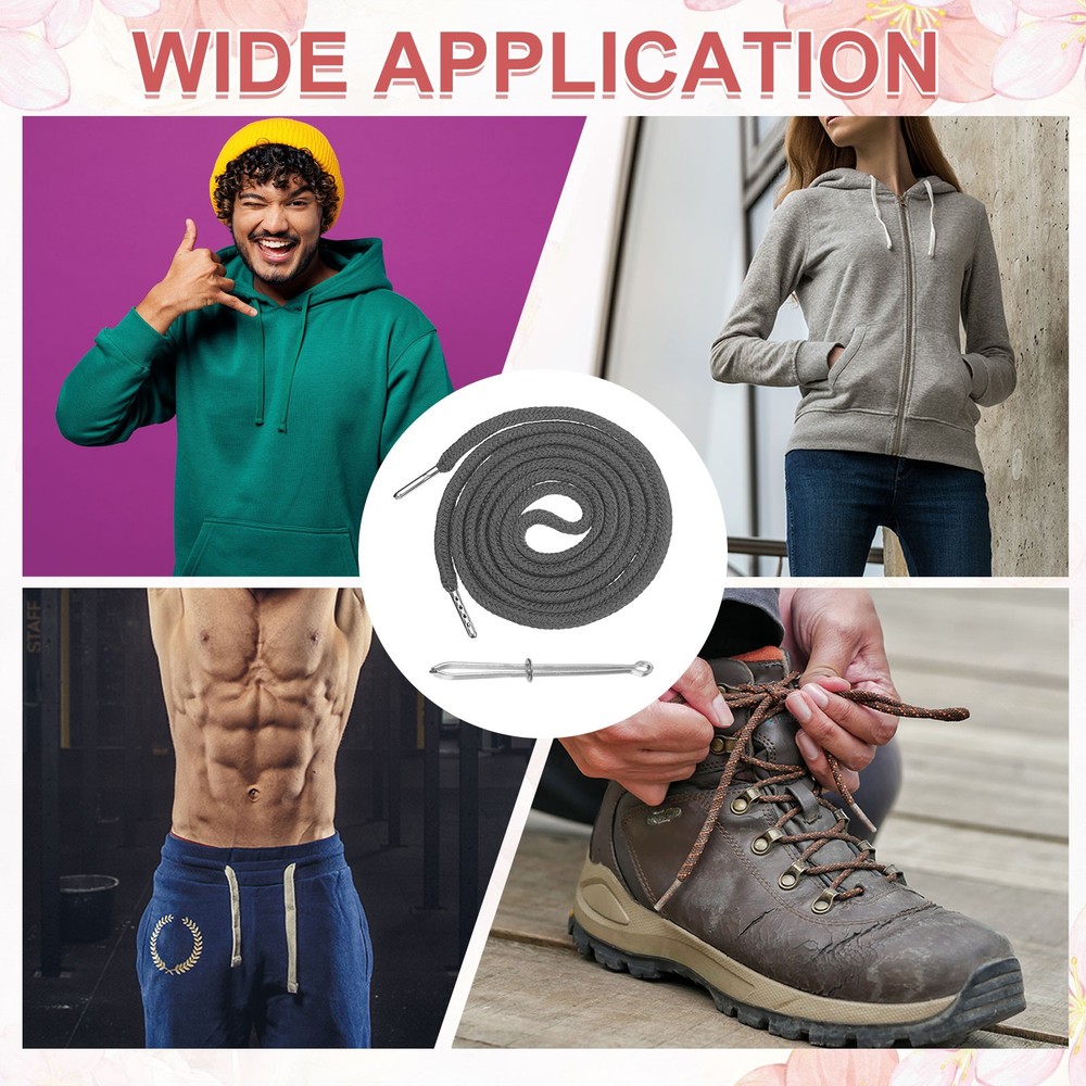 6 Pcs Hoodie Strings Drawstring Cords with Easy Threader (Gray)