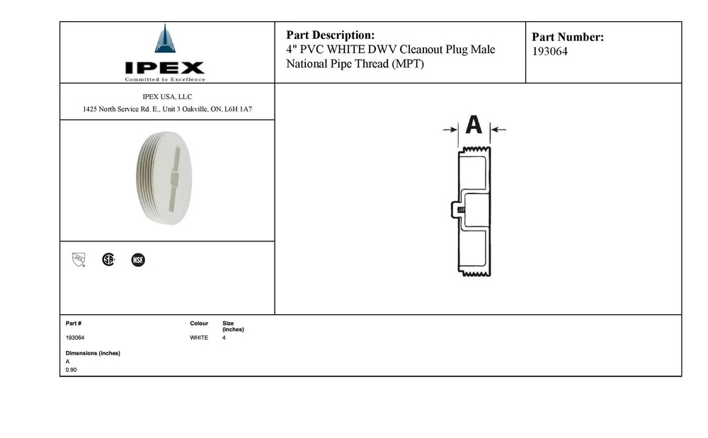 193064 Flush Cleanout Plug 4-Inch