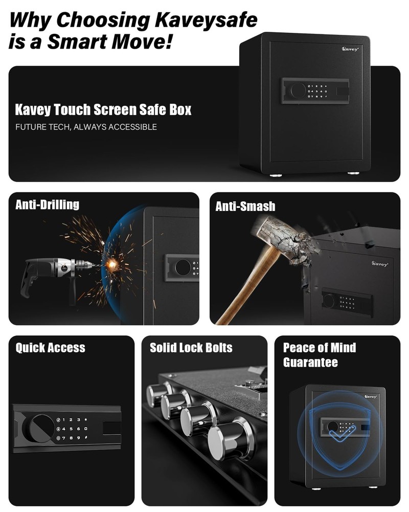 Kavey 2.0 Cub Safe Box, Lock Box with Backlit Touch Screen Keypad