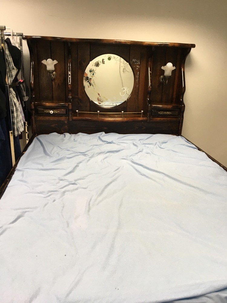 Solid Wood Bed With Lamp Drawers And Mattress