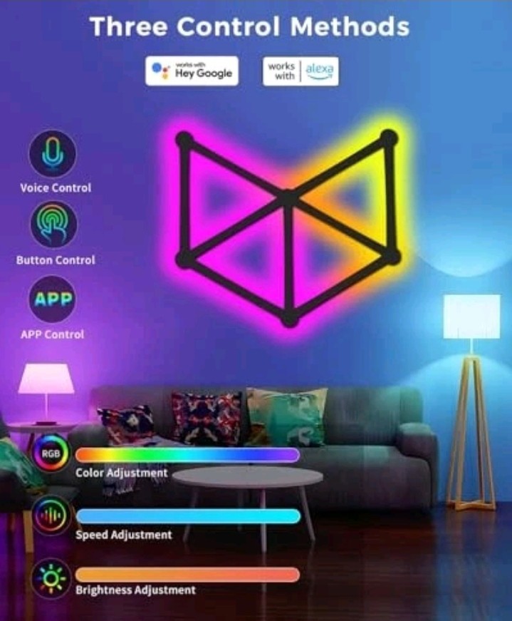 Smart LED Wall Lights Music Sync Voice Control RGB Light Bar 9 Pcs Black.....105