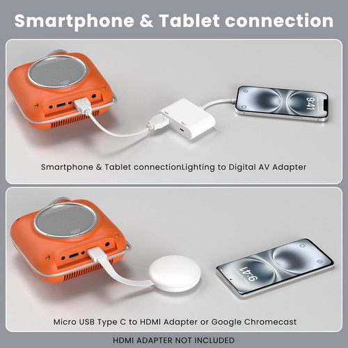 Mini Projector with Two -Way Bluetooth, Portable for Home Orange