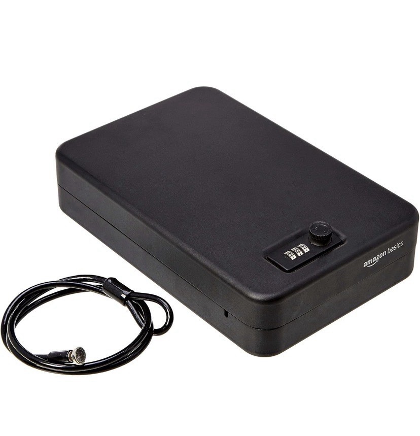 Amazon Basics Portable Security Case Lock Box Safe, XL Lock Box with Code