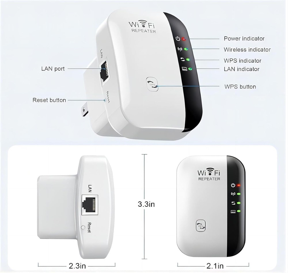 WiFi Repeater, Wireless Range Extender, Mini Portable, 360 Degree WiFi Coverage