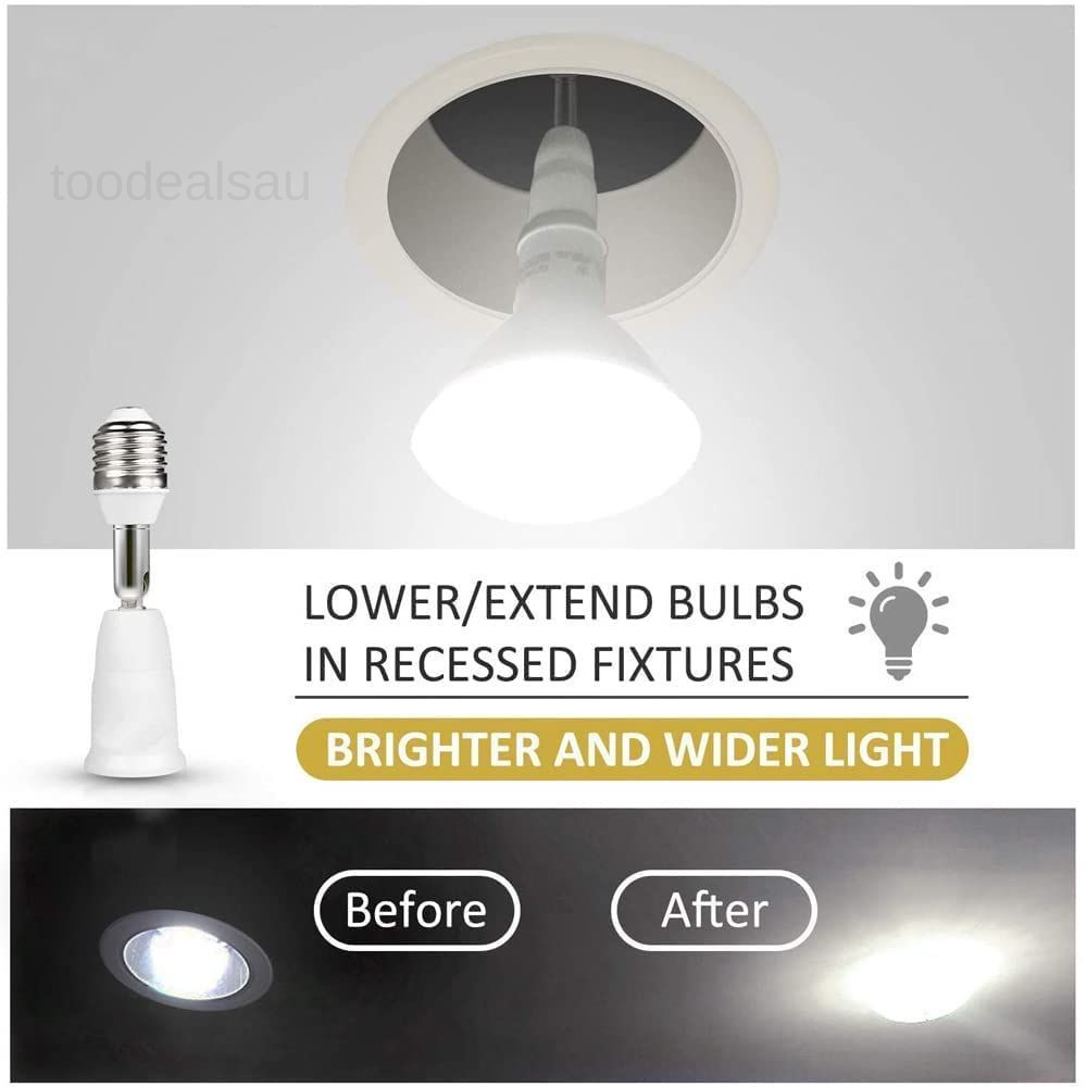 E26/E27 Light Socket Extender, 4.5 Inch Extension white