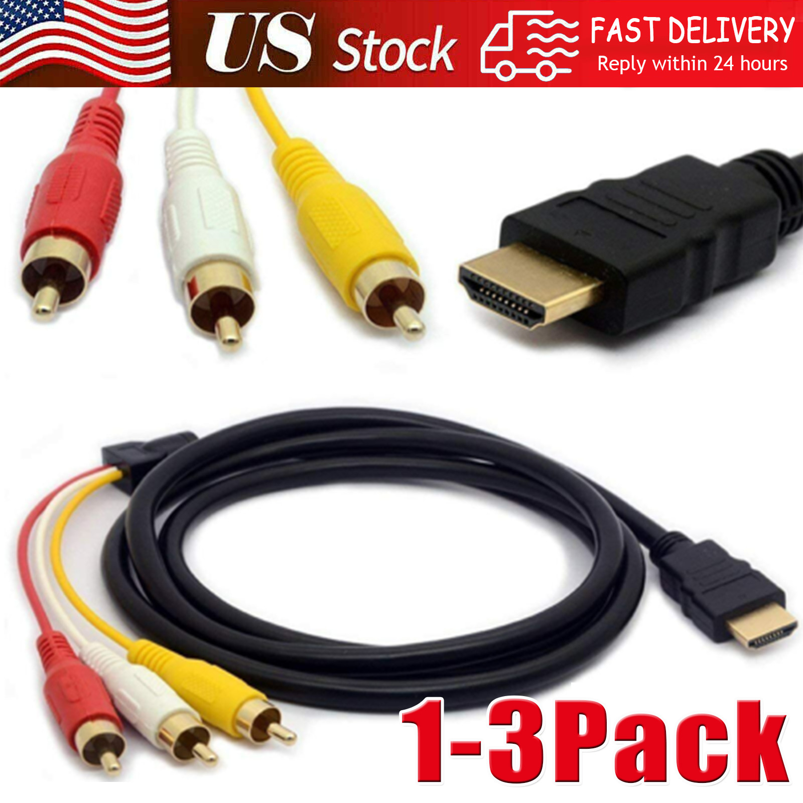 1080P HDMI Male To 3 RCA Video Audio AV Component Converter Adapter Cable HDTV