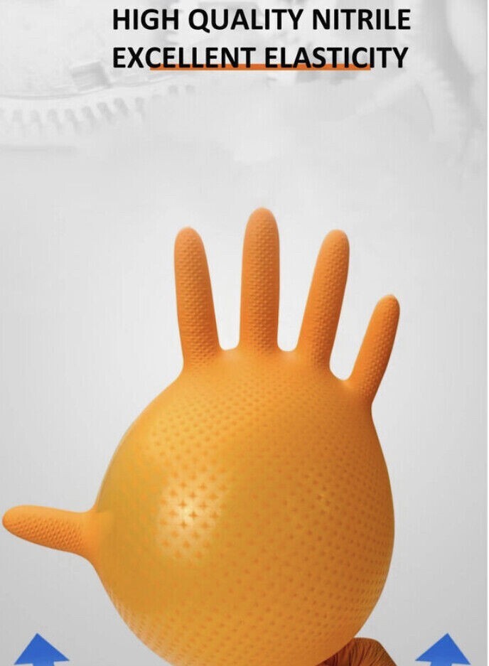 First Glove Grip Orange Nitrile Disposable Gloves 8 Mil Raised Diamond Texture