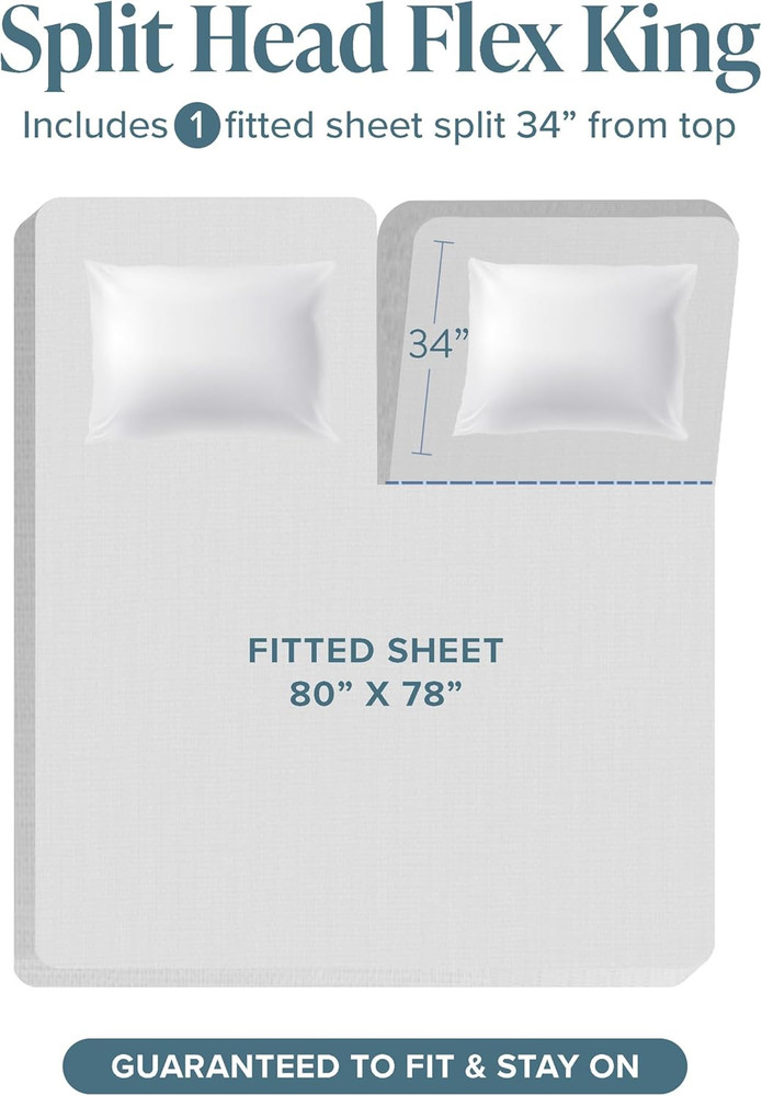 Luxury Split Head Flex King Sheet Set - Deep Pocket Microfiber, Cream