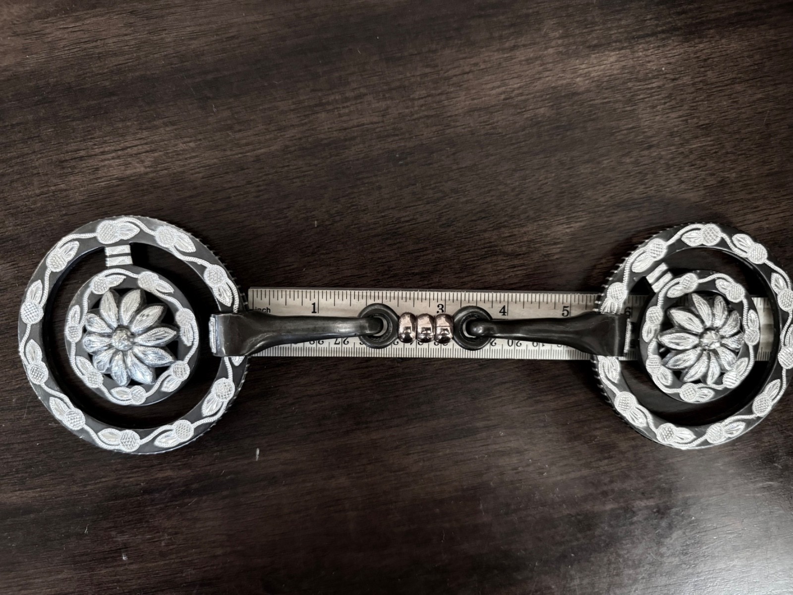 CLASSIC HANDMADE STERLING SILVER INLAY ACORNS SNAFFLE BIT MAKER MARKED GARCIA