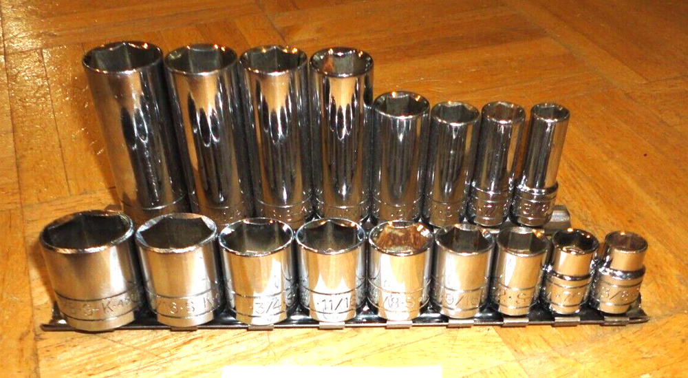 S-K TOOLS 17 PIECE 3/8 DRIVE SHORT & DEEP SAE. SOCKET SETS