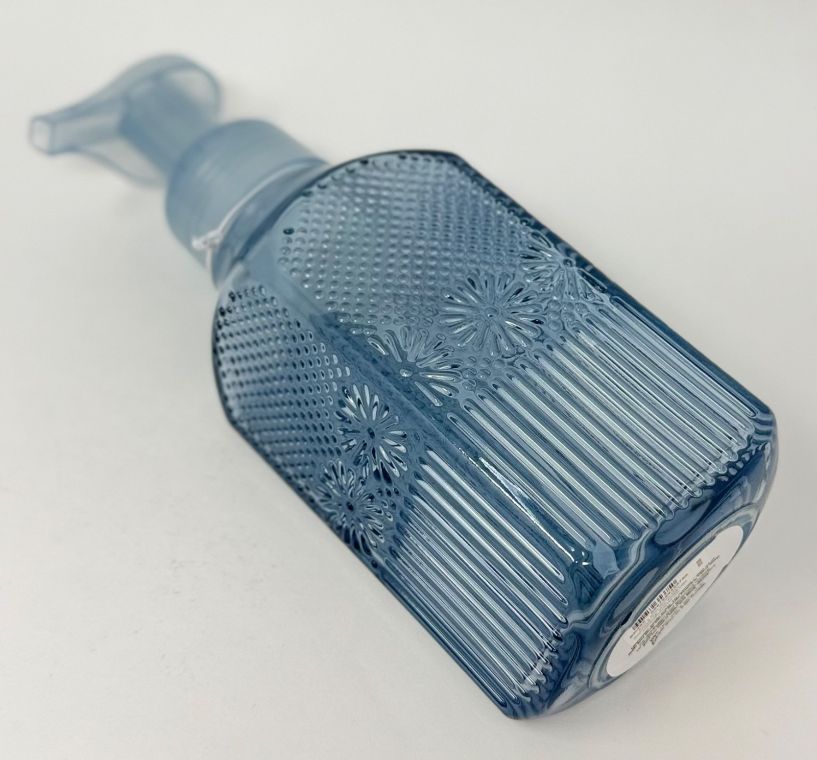 NEW BATH & BODY WORKS BLUE FLORAL GLASS FOAMING HAND SOAP DISPENSER HOLDER PUMP