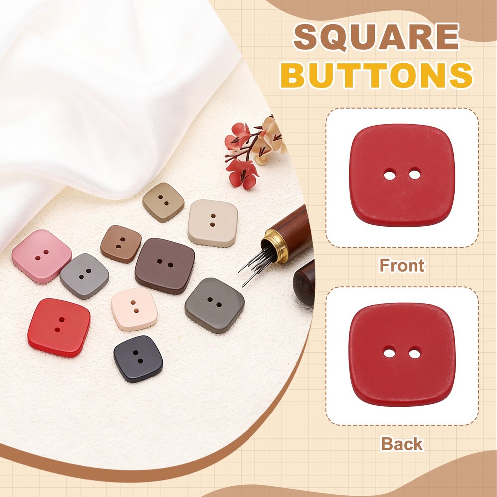 12pcs Sewing Button 25mm (1") 2 Holes Square Resin Button, Red