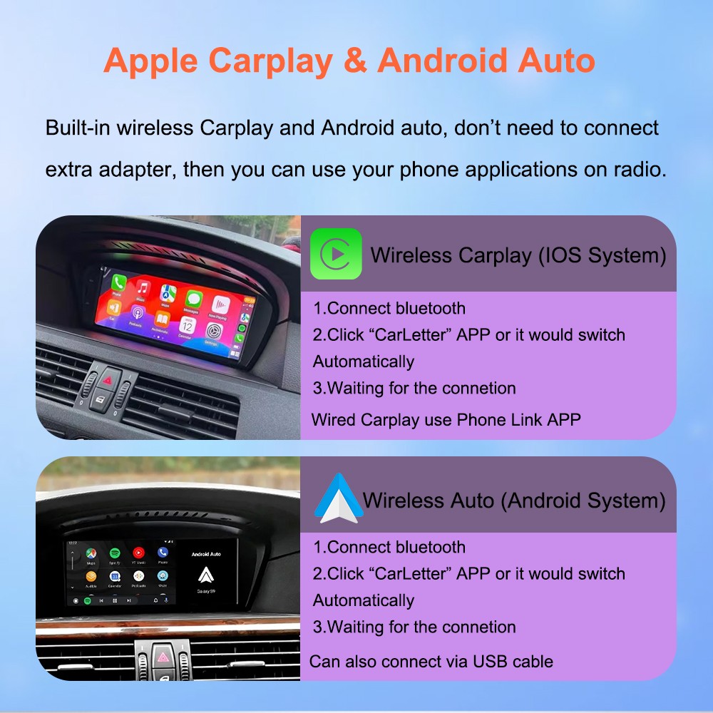 Wireless CarPlay Android Auto Touchscreen For BMW E90 E91 E92 E93 E60 E61 CCC