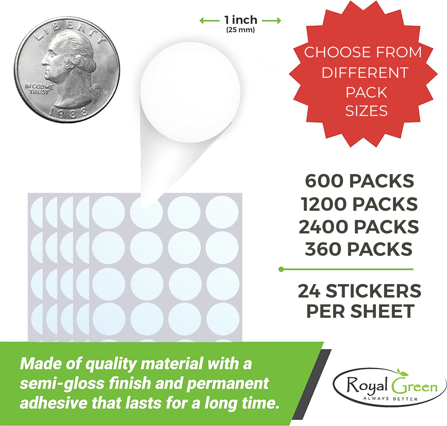 Round Dot Stickers 25mm Round Color Coding Labels Permanent Adhesive 1 Inch