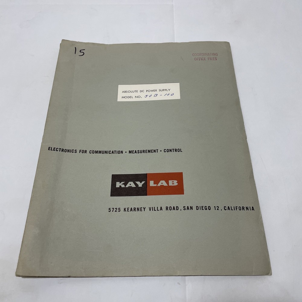 Kay Lab Model 50B-100 Absolute DC Power Supply Manual