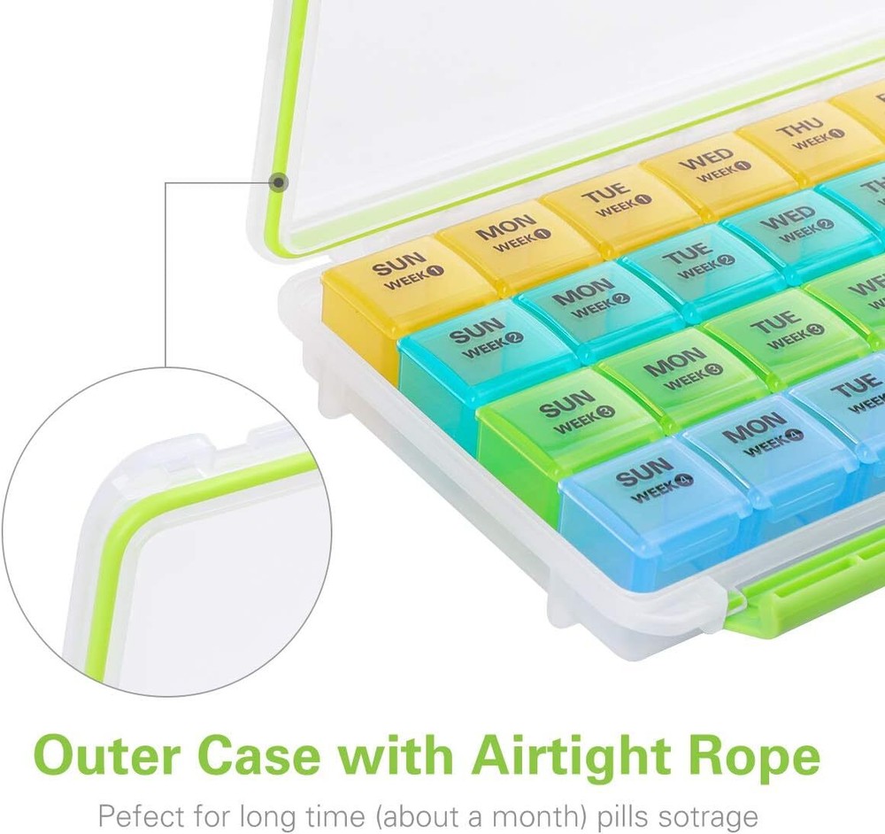 BUG HULL Pill Organizer Monthly, Moisture-Proof 4 Weeks Box, Large Green