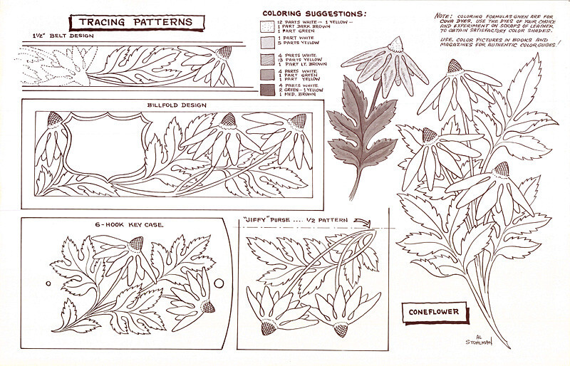 Leather Craft Doodle Pattern CONEFLOWER