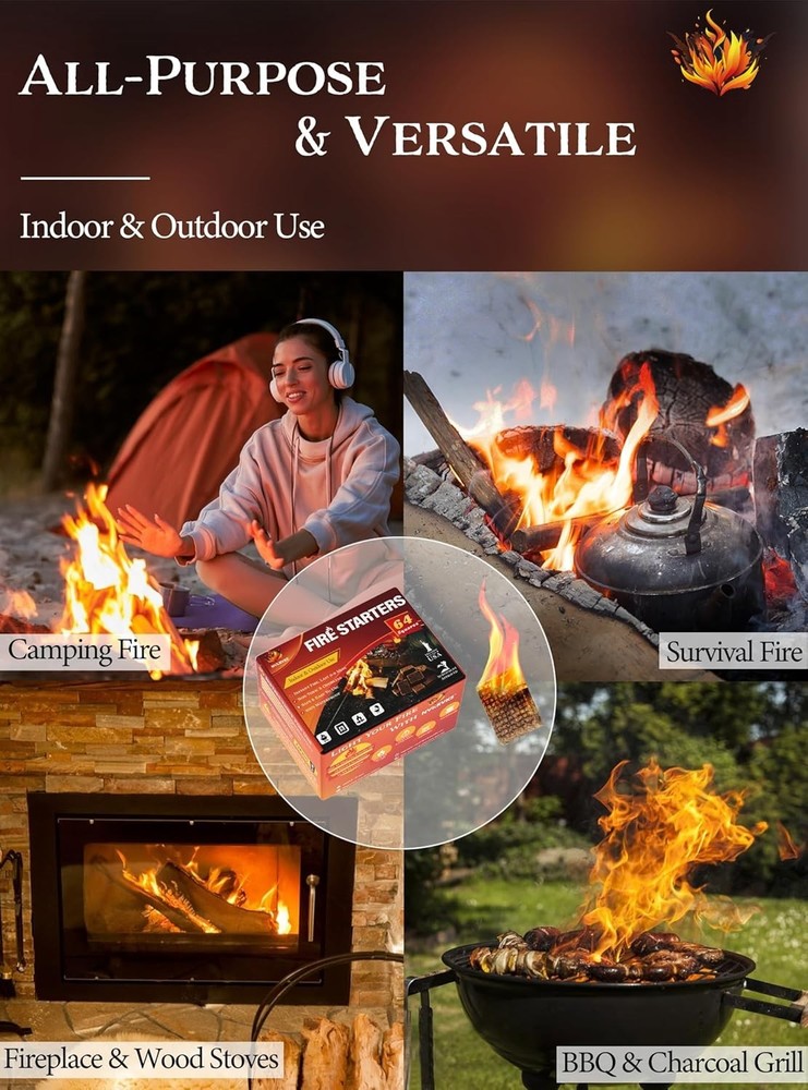 Portable 64 Mini Fire Starter Squares - Natural & Eco-Friendly Lighting Solution