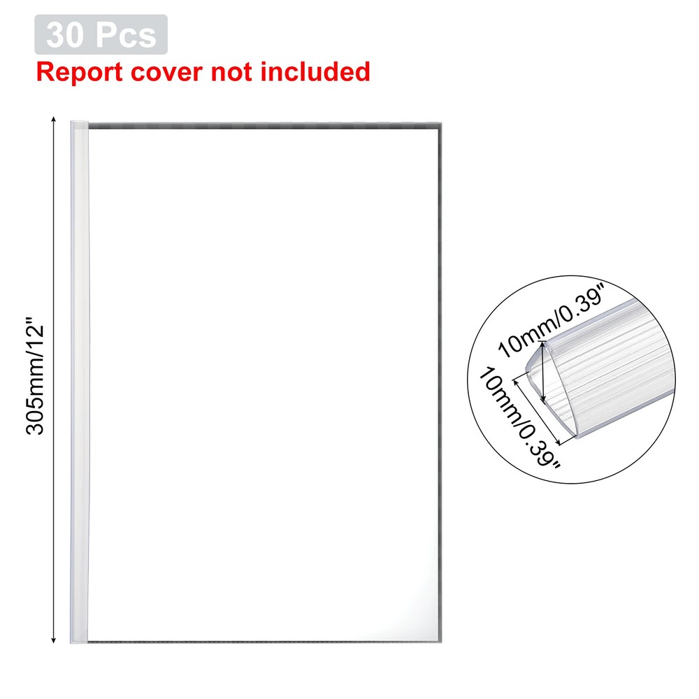 30Pcs 10x10mm Binding Bars, 70 Sheets Capacity, Transparent White