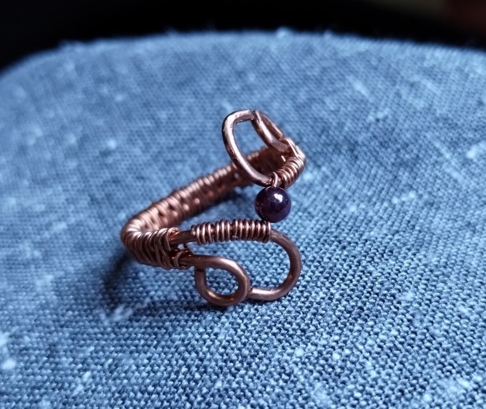 Copper Tiny Garnet Wire Wrap Ring Size 8.5