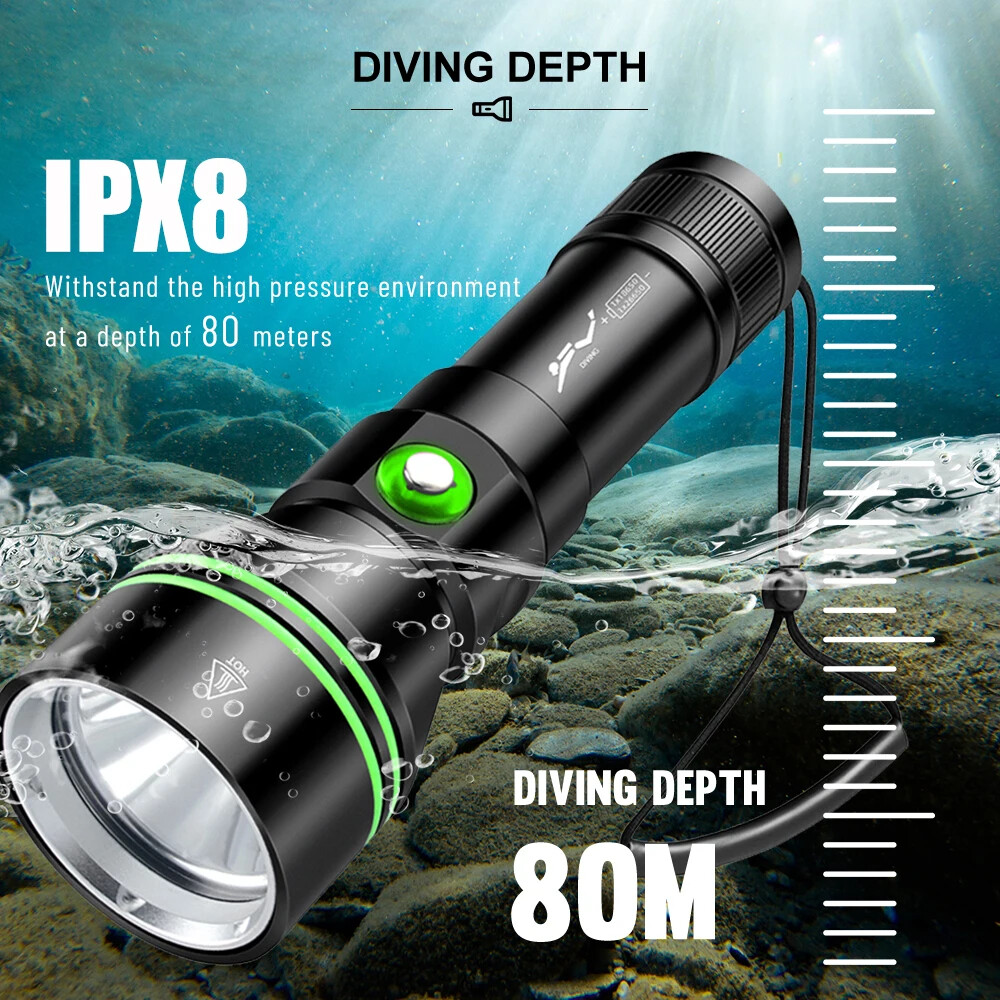 Professional LED Diving Flashlight Diving Torch Waterproof Underwater Lantern