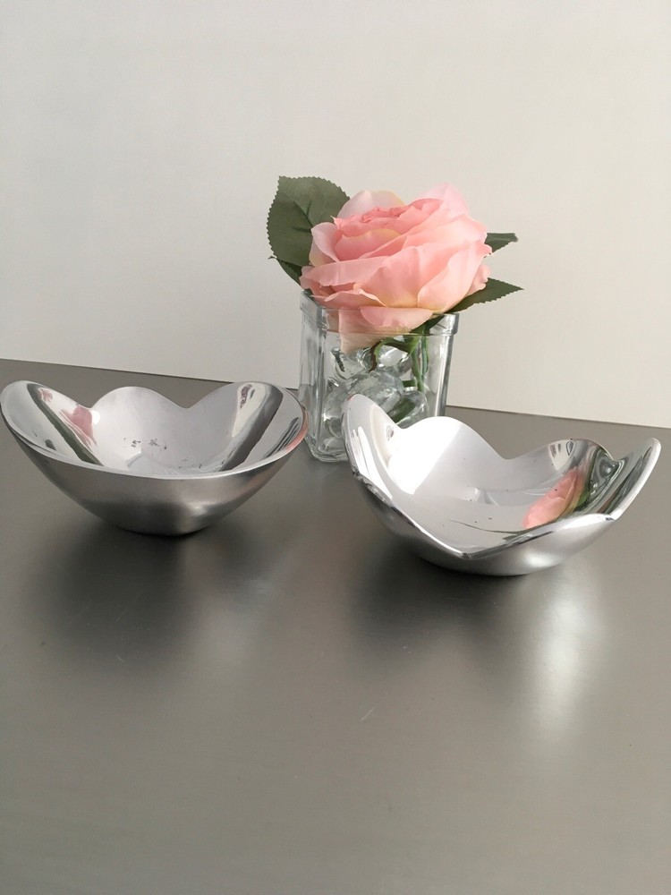 2 Unique Small Shaped Shiny Silver Candy Or Serving Dishes